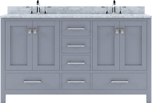 Virtu USA Caroline Avenue 60" Double Bath Vanity with Marble Top and Round Sink - Luxe Bathroom Vanities