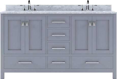Virtu USA Caroline Avenue 60" Double Bath Vanity with Marble Top and Round Sink - Luxe Bathroom Vanities