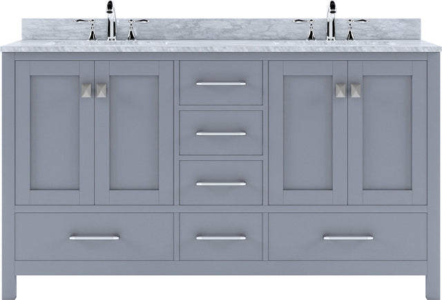 Virtu USA Caroline Avenue 60" Double Bath Vanity with Marble Top and Round Sink - Luxe Bathroom Vanities