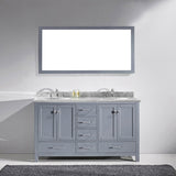 Virtu USA Caroline Avenue 60" Double Bath Vanity with White Marble Top and Round Sinks with Brushed Nickel Faucets with Matching Mirror