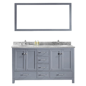 Virtu USA Caroline Avenue 60" Double Bath Vanity with Marble Top and Round Sink with Mirror - Luxe Bathroom Vanities