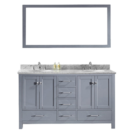 Virtu USA Caroline Avenue 60" Double Bath Vanity with Marble Top and Round Sink with Mirror - Luxe Bathroom Vanities