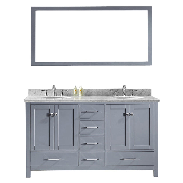 Virtu USA Caroline Avenue 60" Double Bath Vanity with Marble Top and Round Sink with Mirror - Luxe Bathroom Vanities