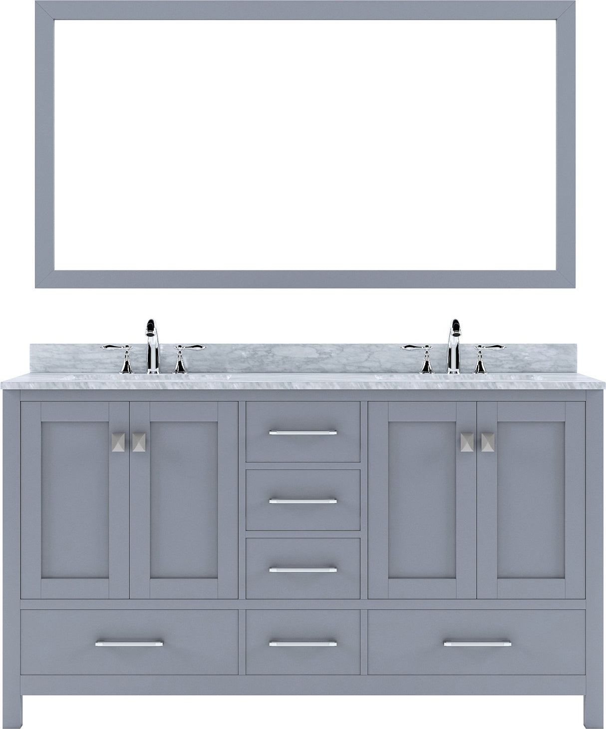 Virtu USA Caroline Avenue 60" Double Bath Vanity with Marble Top and Round Sink with Polished Chrome Faucet and Mirror - Luxe Bathroom Vanities