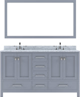 Virtu USA Caroline Avenue 60" Double Bath Vanity with Marble Top and Round Sink with Brushed Nickel Faucet and Mirror - Luxe Bathroom Vanities