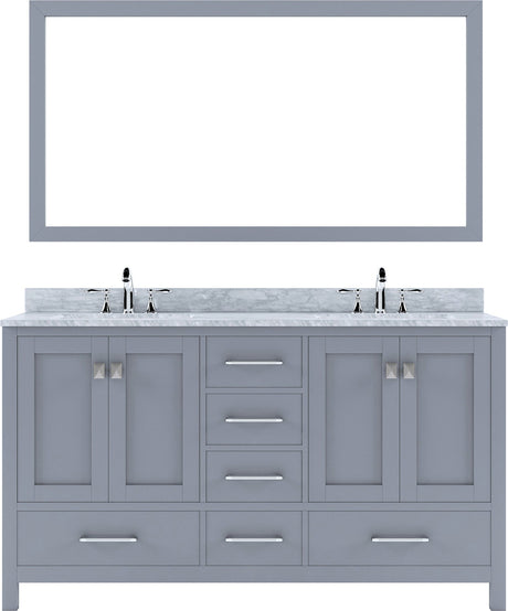 Virtu USA Caroline Avenue 60" Double Bath Vanity with Marble Top and Round Sink with Brushed Nickel Faucet and Mirror - Luxe Bathroom Vanities