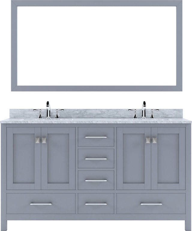 Virtu USA Caroline Avenue 60" Double Bath Vanity with Marble Top and Round Sink with Brushed Nickel Faucet and Mirror - Luxe Bathroom Vanities