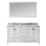 Virtu USA Caroline Avenue 60" Double Bath Vanity with Marble Top and Round Sink with Polished Chrome Faucet and Mirror - Luxe Bathroom Vanities Luxury Bathroom Fixtures Bathroom Furniture