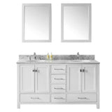 Virtu USA Caroline Avenue 60" Double Bath Vanity with White Marble Top and Round Sinks with Matching Mirrors