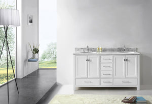 Virtu USA Caroline Avenue 60" Double Bath Vanity with White Marble Top and Round Sinks