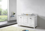 Virtu USA Caroline Avenue 60" Double Bath Vanity with White Marble Top and Round Sinks