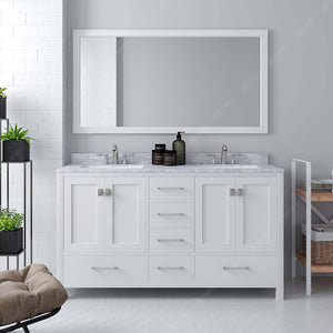 Virtu USA Caroline Avenue 60" Double Bath Vanity with White Marble Top and Round Sinks with Matching Mirror