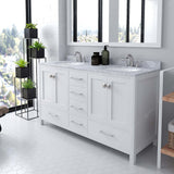 Virtu USA Caroline Avenue 60" Double Bath Vanity with White Marble Top and Round Sinks with Matching Mirror