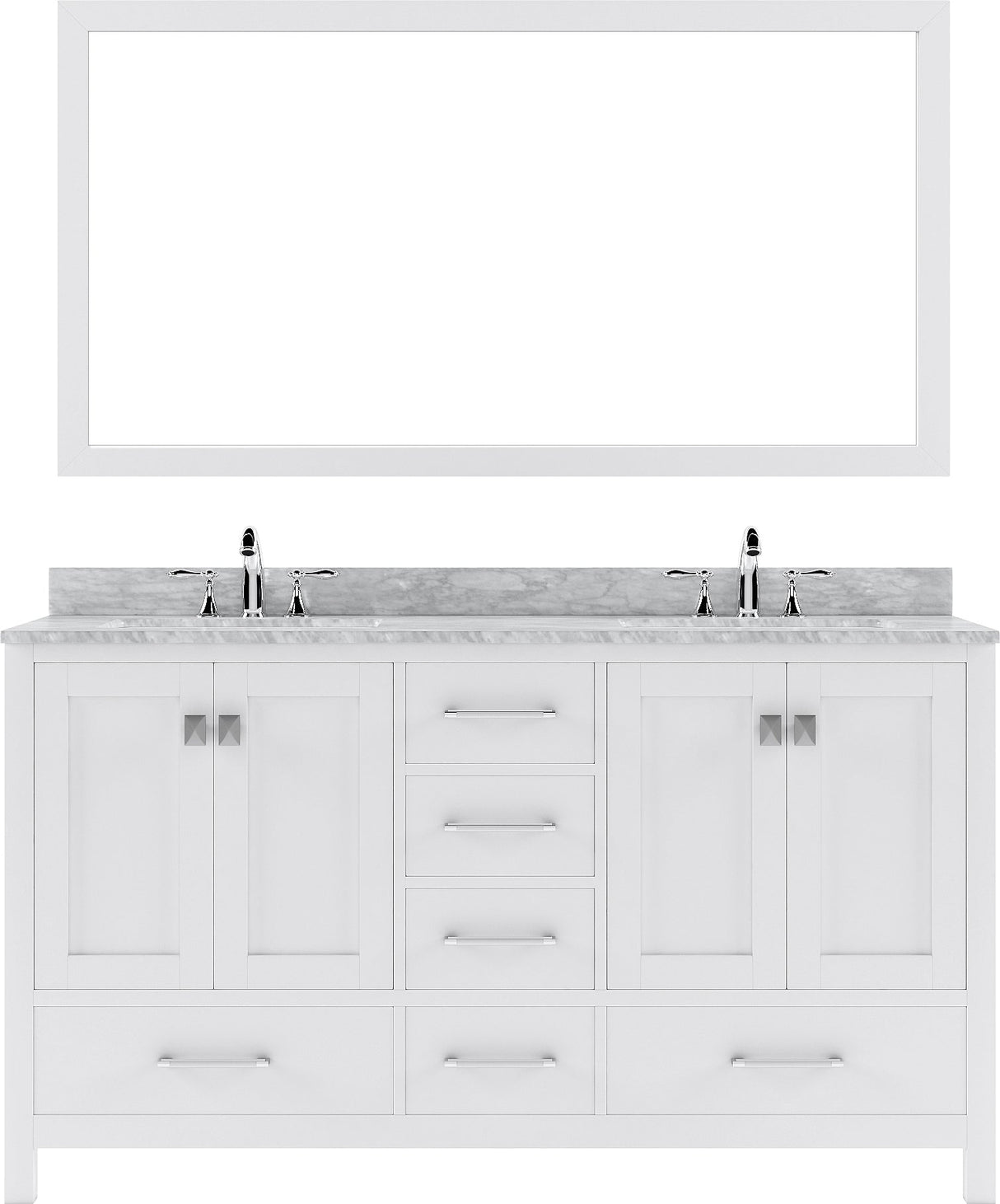 Virtu USA Caroline Avenue 60" Double Bath Vanity with Marble Top and Round Sink with Brushed Nickel Faucet and Mirror - Luxe Bathroom Vanities