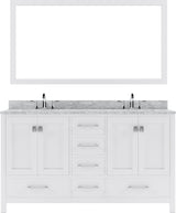 Virtu USA Caroline Avenue 60" Double Bath Vanity with Marble Top and Round Sink with Brushed Nickel Faucet and Mirror - Luxe Bathroom Vanities