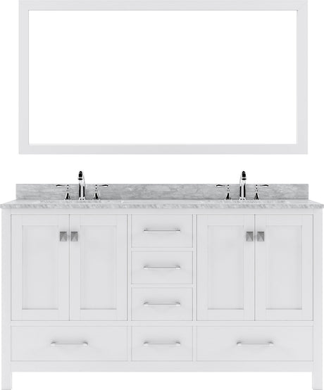 Virtu USA Caroline Avenue 60" Double Bath Vanity with Marble Top and Round Sink with Brushed Nickel Faucet and Mirror - Luxe Bathroom Vanities