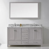 Virtu USA Caroline Avenue 60" Double Bath Vanity with White Marble Top and Square Sinks with Brushed Nickel Faucets with Matching Mirror