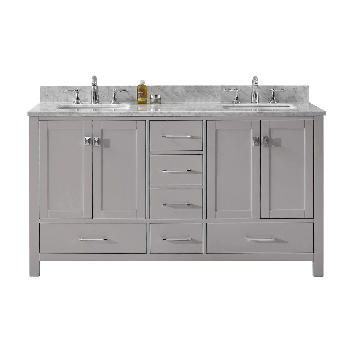 Virtu USA Caroline Avenue 60" Double Bath Vanity in Cashmere Grey with Marble Top and Square Sink with Polished Chrome Faucet - Luxe Bathroom Vanities Luxury Bathroom Fixtures Bathroom Furniture