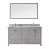 Virtu USA Caroline Avenue 60" Double Bath Vanity with Marble Top and Square Sink with Polished Chrome Faucet and Mirror - Luxe Bathroom Vanities Luxury Bathroom Fixtures Bathroom Furniture