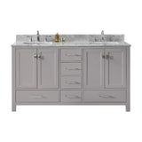Virtu USA Caroline Avenue 60" Double Bath Vanity with White Marble Top and Square Sinks