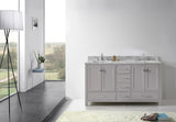 Virtu USA Caroline Avenue 60" Double Bath Vanity in Cashmere Gray with White Marble Top and Square Sinks with Polished Chrome Faucets