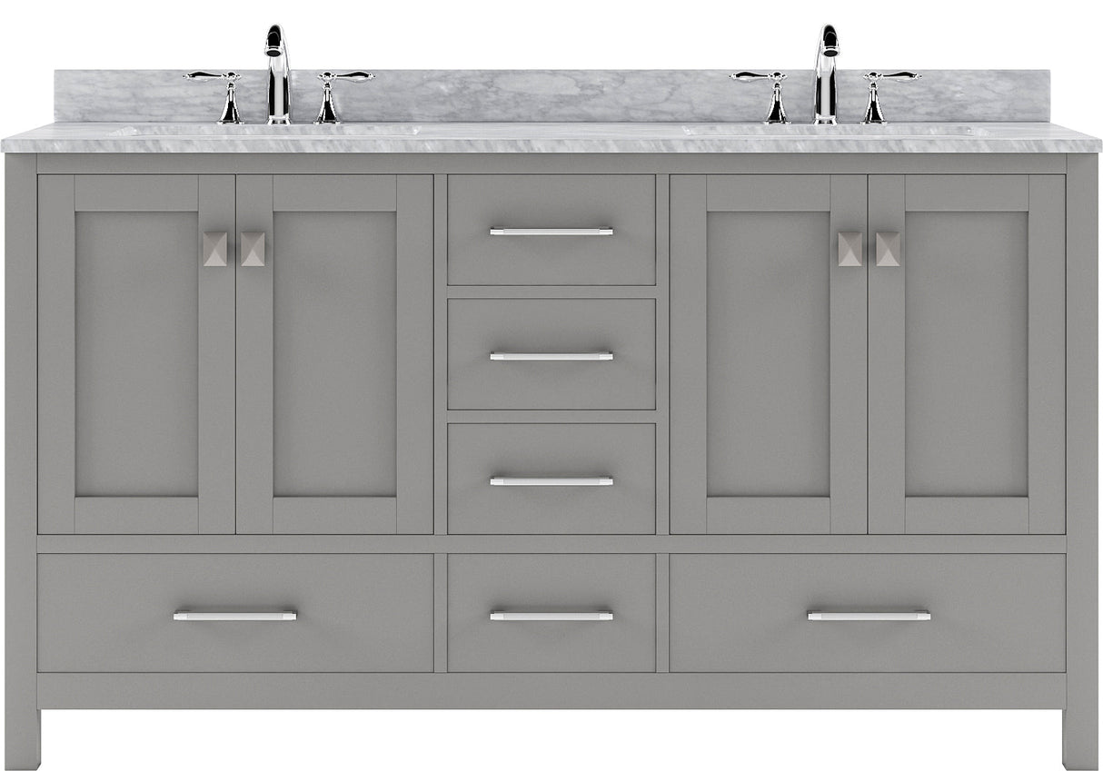 Virtu USA Caroline Avenue 60" Double Bath Vanity in Cashmere Grey with Marble Top and Square Sink with Brushed Nickel Faucet - Luxe Bathroom Vanities