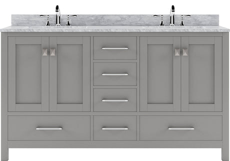 Virtu USA Caroline Avenue 60" Double Bath Vanity in Cashmere Grey with Marble Top and Square Sink with Brushed Nickel Faucet - Luxe Bathroom Vanities