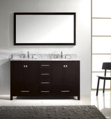 Virtu USA Caroline Avenue 60" Double Bath Vanity with White Marble Top and Square Sinks with Brushed Nickel Faucets with Matching Mirror