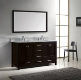 Virtu USA Caroline Avenue 60" Double Bath Vanity with White Marble Top and Square Sinks with Brushed Nickel Faucets with Matching Mirror