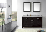 Virtu USA Caroline Avenue 60" Double Bath Vanity with White Marble Top and Square Sinks with Matching Mirrors