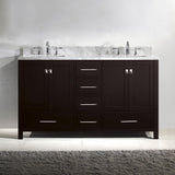 Virtu USA Caroline Avenue 60" Double Bath Vanity with White Marble Top and Square Sinks