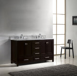 Virtu USA Caroline Avenue 60" Double Bath Vanity with White Marble Top and Square Sinks