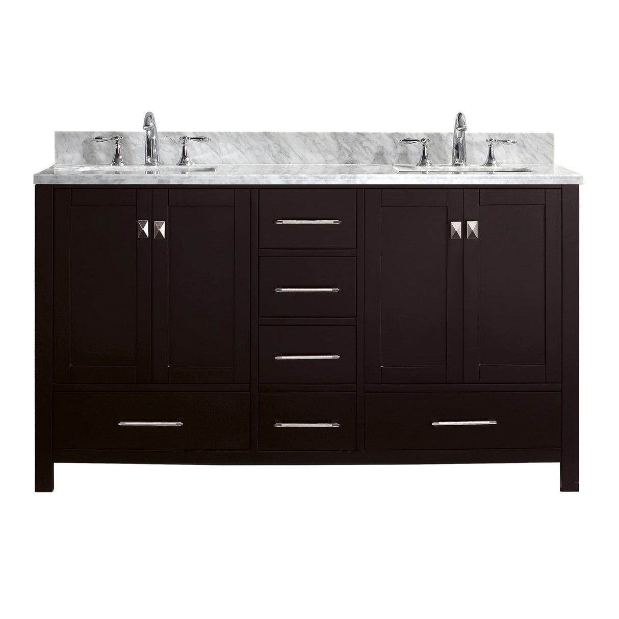 Virtu USA Caroline Avenue 60" Double Bath Vanity with White Marble Top and Square Sinks