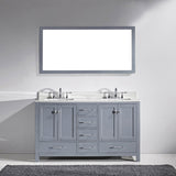 Virtu USA Caroline Avenue 60" Double Bath Vanity with White Marble Top and Square Sinks with Brushed Nickel Faucets with Matching Mirror