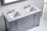 Virtu USA Caroline Avenue 60" Double Bath Vanity with White Marble Top and Square Sinks with Brushed Nickel Faucets with Matching Mirror