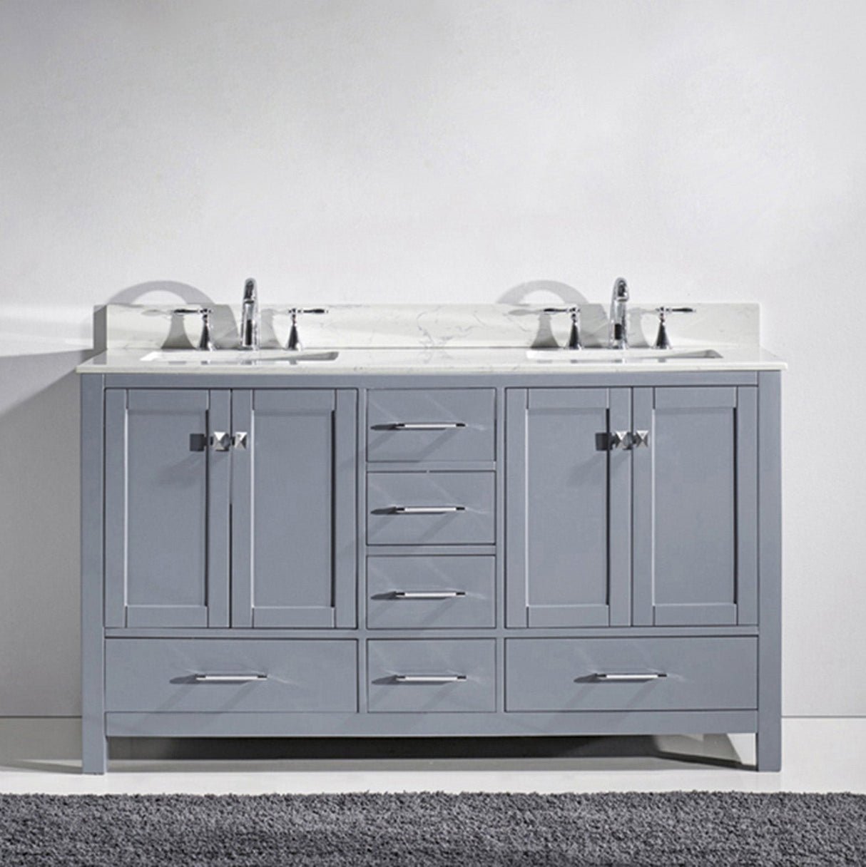 Virtu USA Caroline Avenue 60" Double Bath Vanity with White Marble Top and Square Sinks