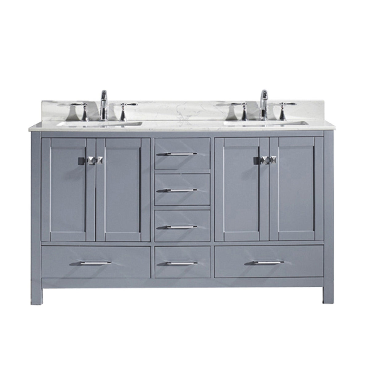 Virtu USA Caroline Avenue 60" Double Bath Vanity with White Marble Top and Square Sinks