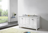 Virtu USA Caroline Avenue 60" Double Bath Vanity with White Marble Top and Square Sinks