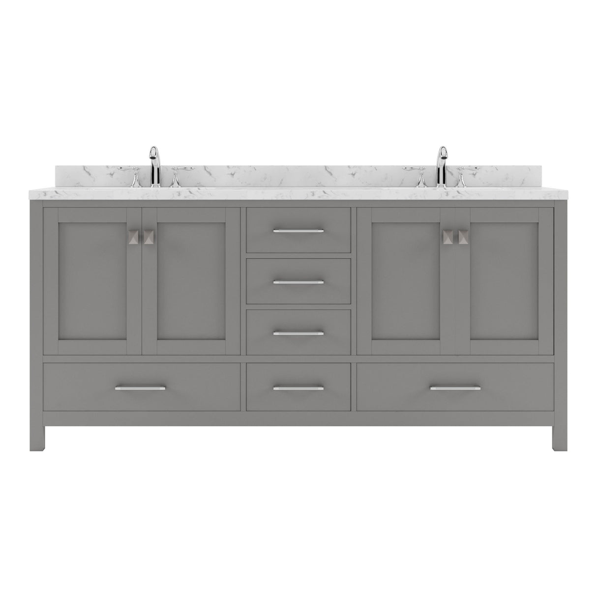 Virtu USA Caroline Avenue 72" Double Bath Vanity with White Quartz Top and Round Sinks with Matching Mirror