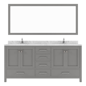 Virtu USA Caroline Avenue 72" Double Bath Vanity with White Quartz Top and Round Sinks with Polished Chrome Faucets with Matching Mirror - Luxe Bathroom Vanities