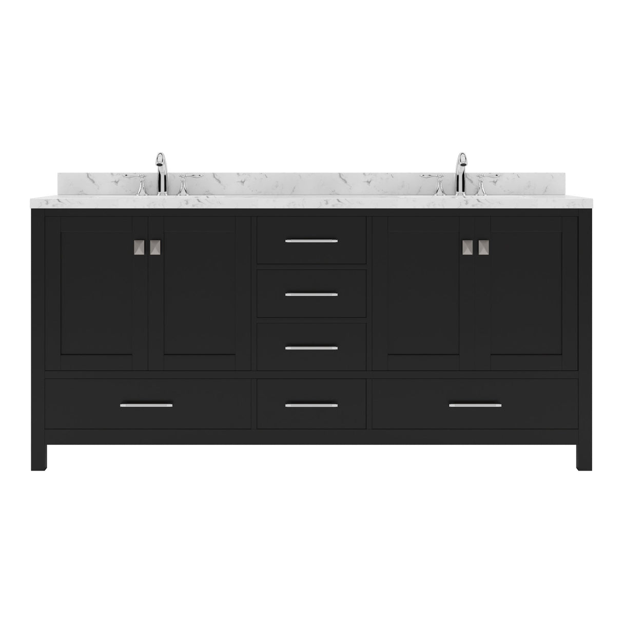 Virtu USA Caroline Avenue 72" Double Bath Vanity with White Quartz Top and Round Sinks with Matching Mirror