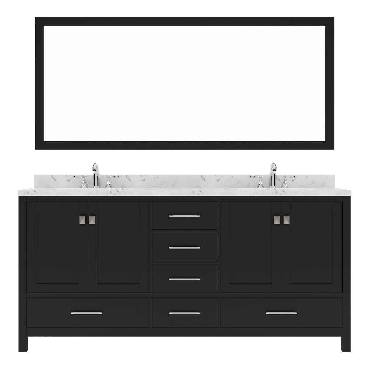 Virtu USA Caroline Avenue 72" Double Bath Vanity with White Quartz Top and Round Sinks with Matching Mirror - Luxe Bathroom Vanities