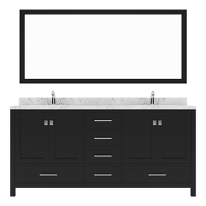 Virtu USA Caroline Avenue 72" Double Bath Vanity with White Quartz Top and Round Sinks with Polished Chrome Faucets with Matching Mirror - Luxe Bathroom Vanities