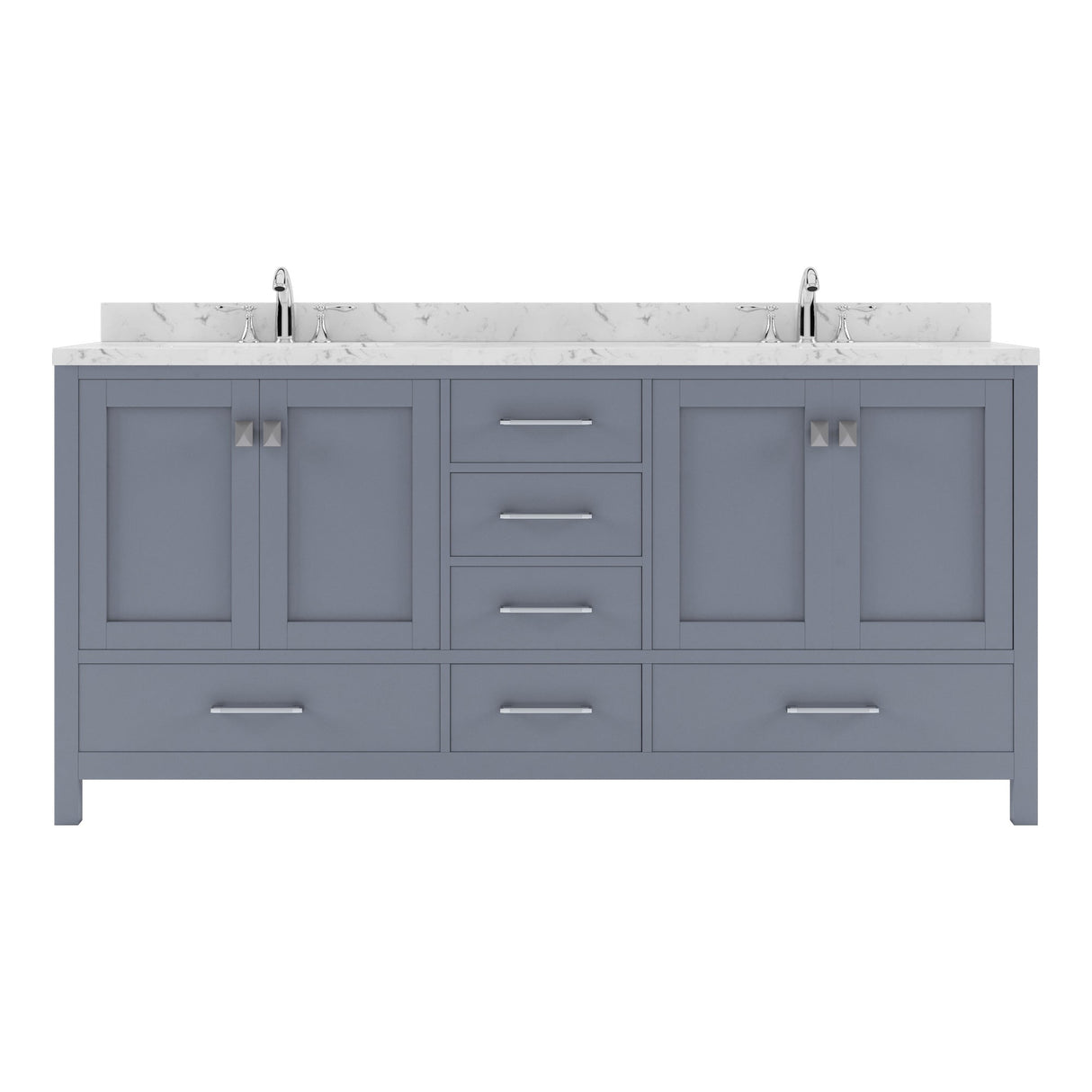 Virtu USA Caroline Avenue 72" Double Bath Vanity with White Quartz Top and Round Sinks with Matching Mirror