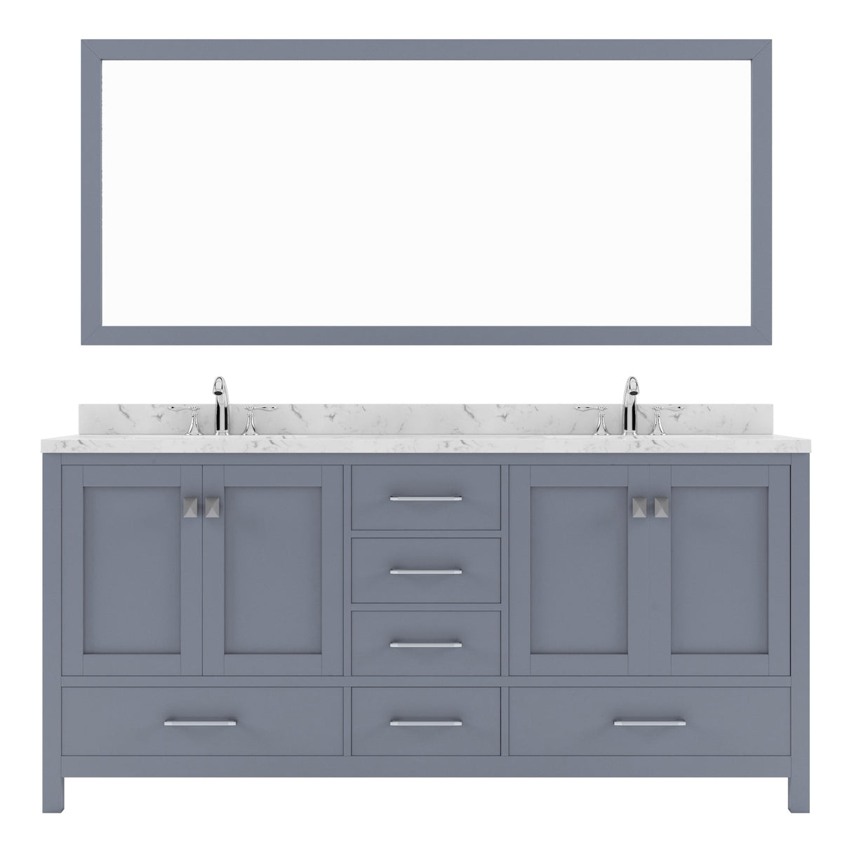 Virtu USA Caroline Avenue 72" Double Bath Vanity with White Quartz Top and Round Sinks with Matching Mirror - Luxe Bathroom Vanities