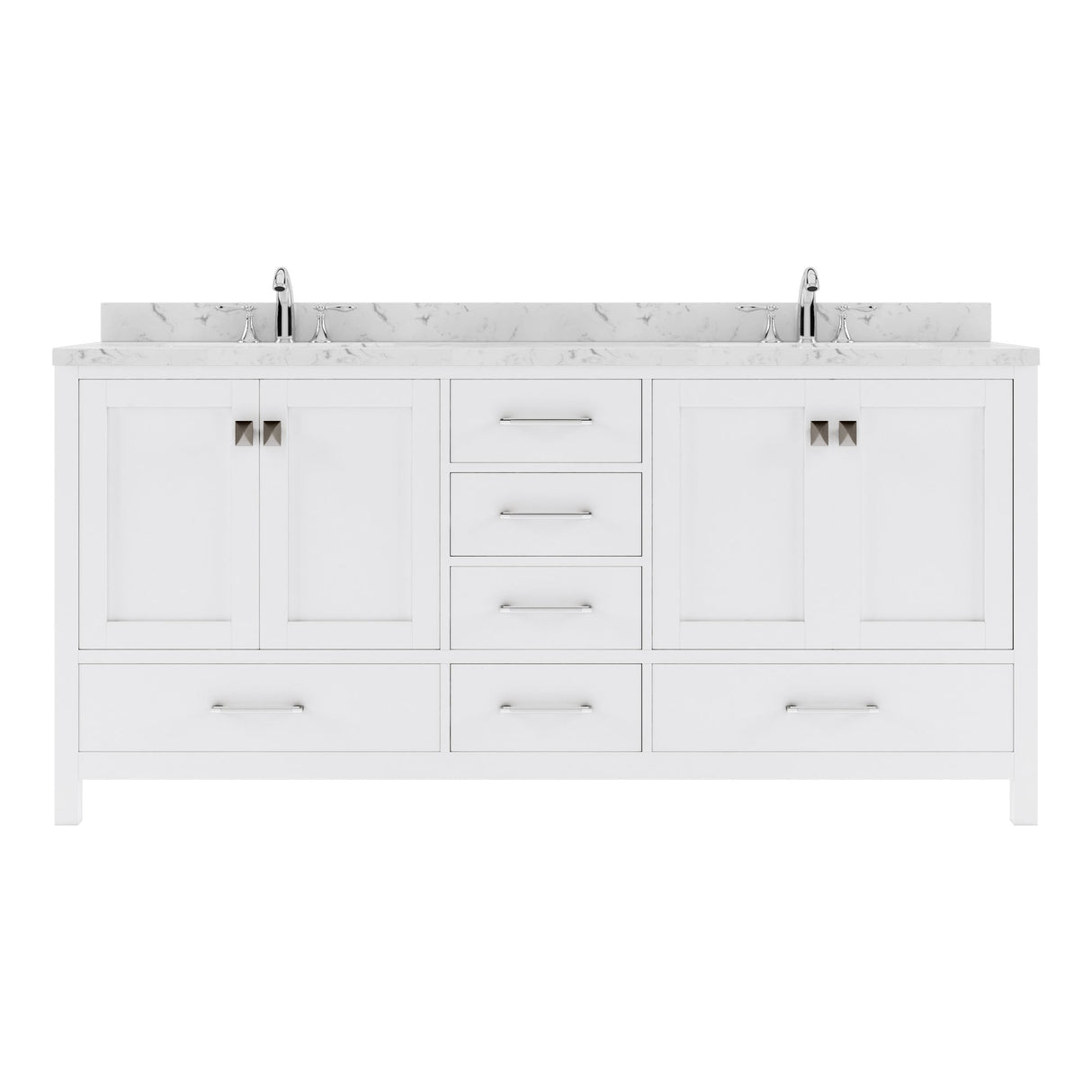 Virtu USA Caroline Avenue 72" Double Bath Vanity with White Quartz Top and Round Sinks with Matching Mirror