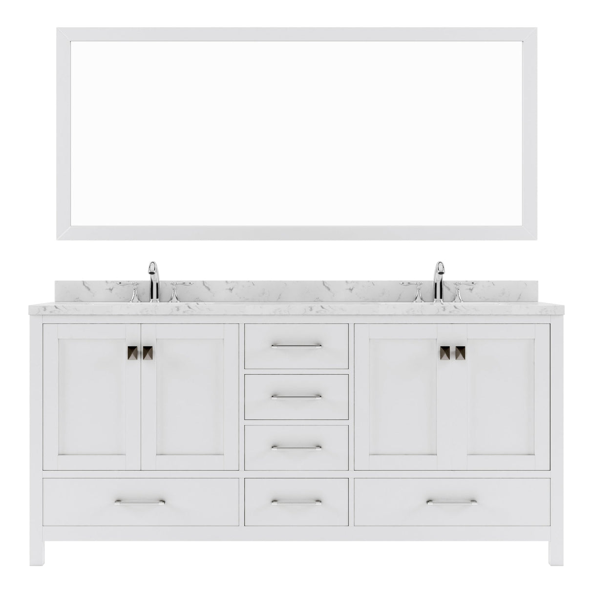 Virtu USA Caroline Avenue 72" Double Bath Vanity with White Quartz Top and Round Sinks with Matching Mirror - Luxe Bathroom Vanities