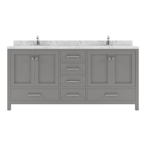 Virtu USA Caroline Avenue 72" Double Bath Vanity with White Quartz Top and Square Sinks with Polished Chrome Faucets with Matching Mirror