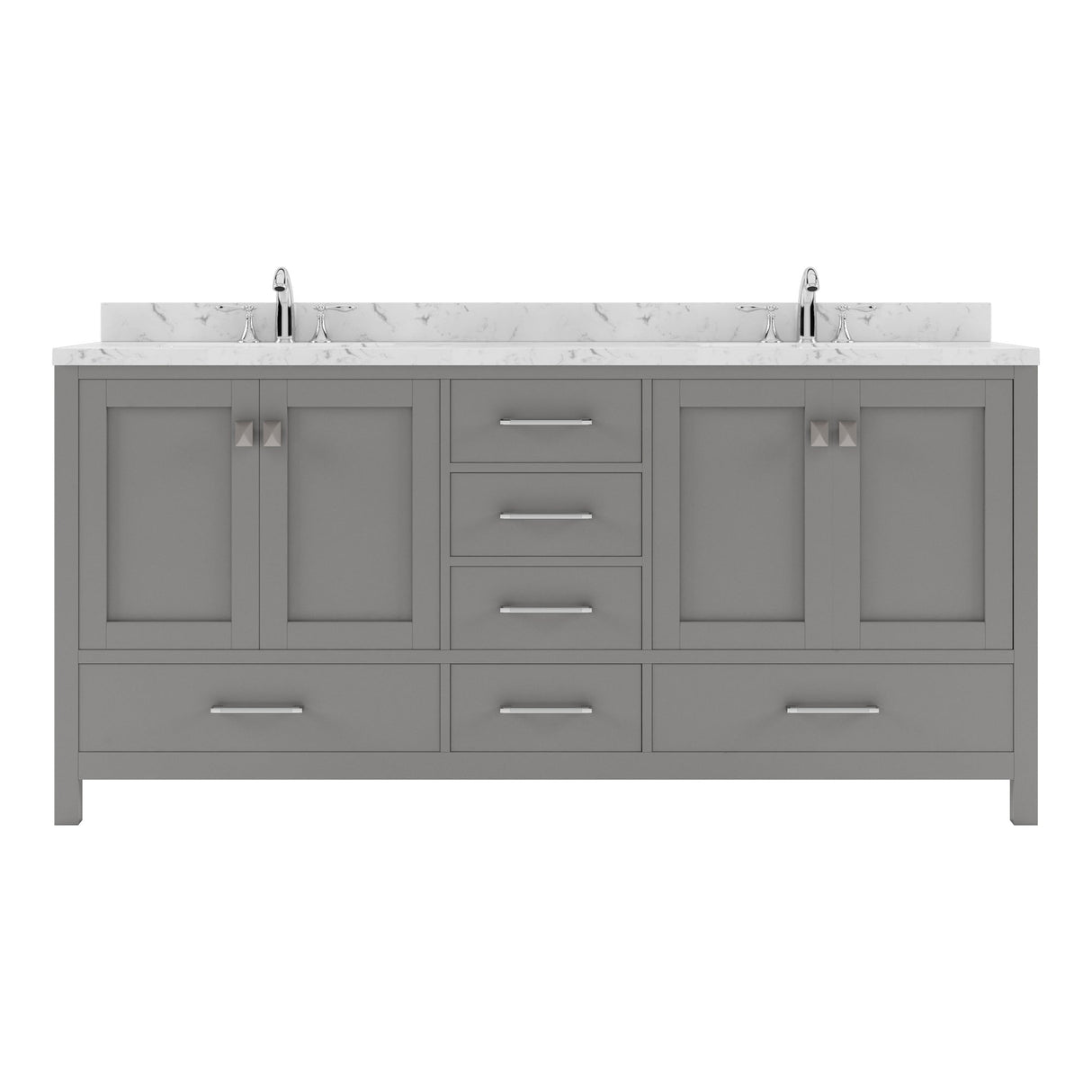 Virtu USA Caroline Avenue 72" Double Bath Vanity with White Quartz Top and Square Sinks with Brushed Nickel Faucets with Matching Mirror