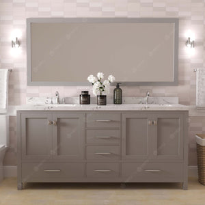 Virtu USA Caroline Avenue 72" Double Bath Vanity with White Quartz Top and Square Sinks with Polished Chrome Faucets with Matching Mirror